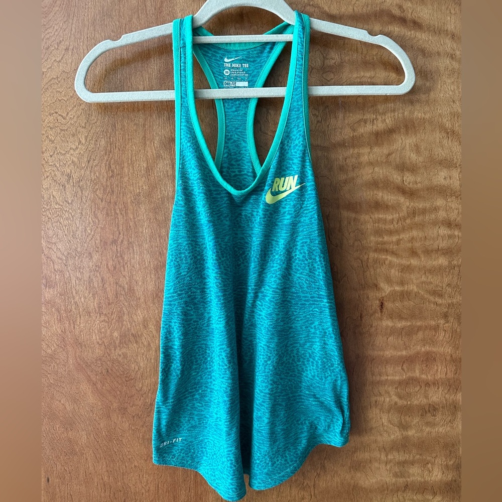 Nike, green leopard, dry-fit tank, size xs